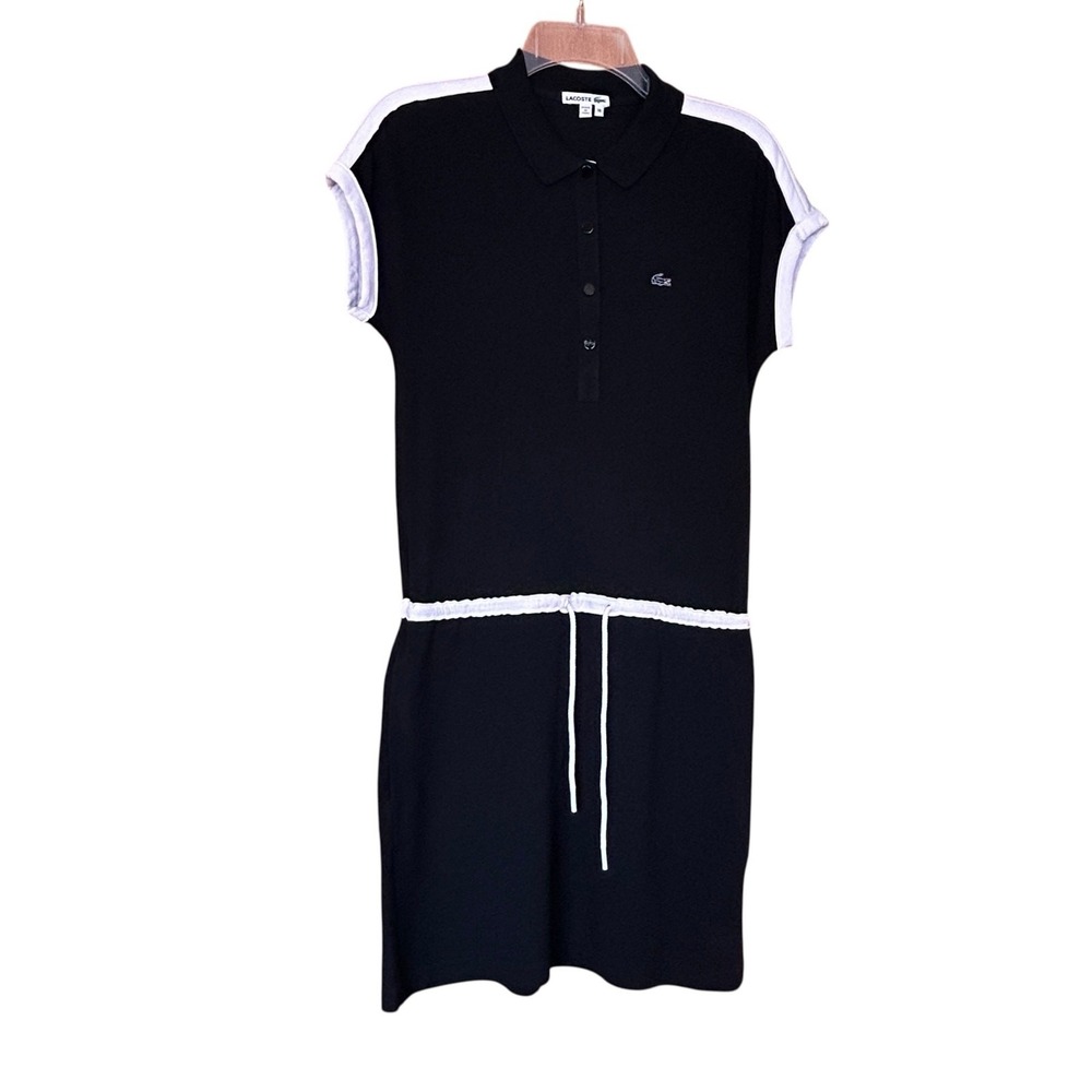 Lacoste‎ Black Pique Polo Dress Sz 38 US 6 Tenniscore Sporty-Prep Streetwear